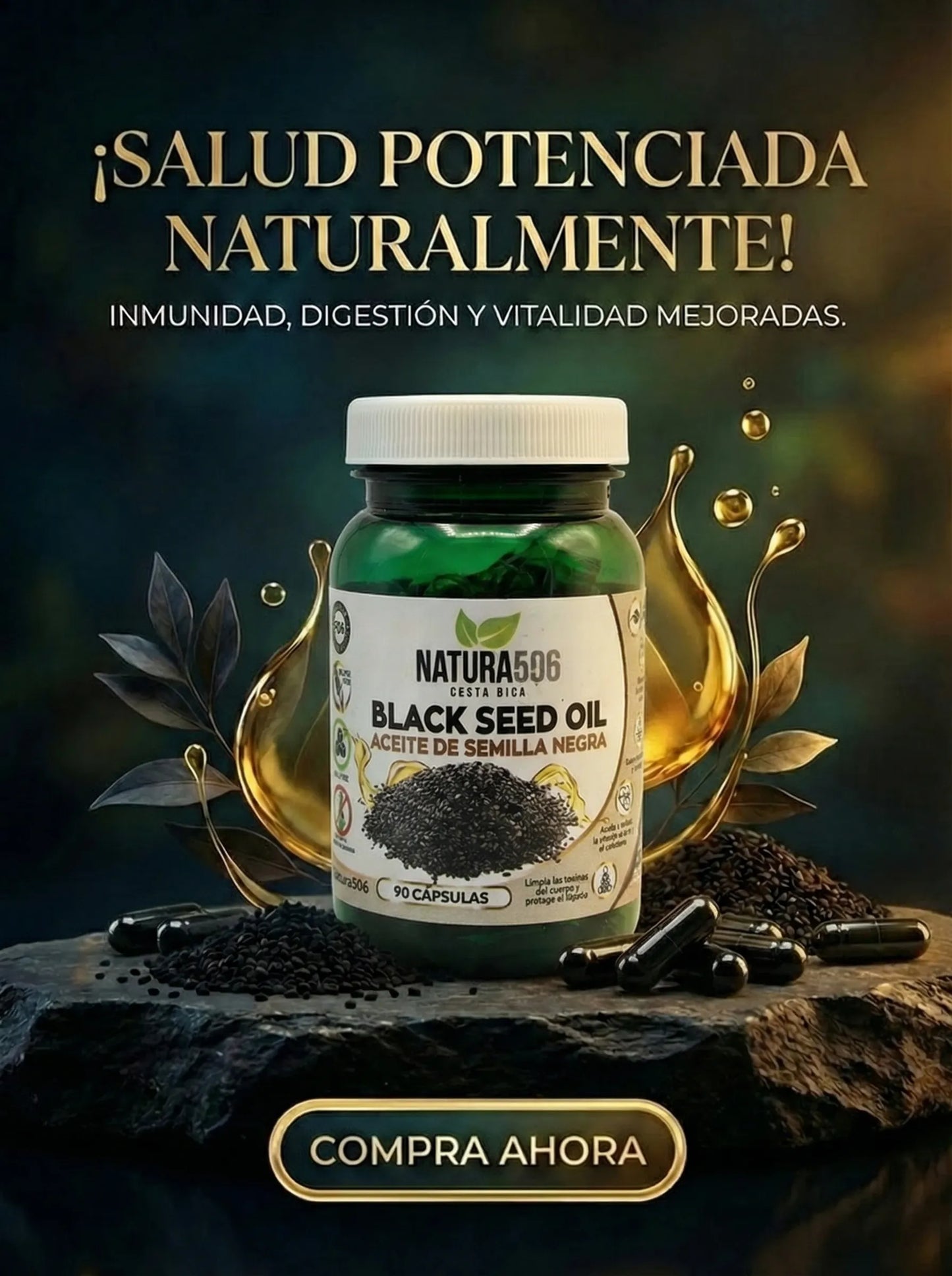 SUPER HUMAN Ethiopian Black Seed Oil – Aceite de Semilla Negra Etíope Alta Potencia (60 Gelatin Capsules)