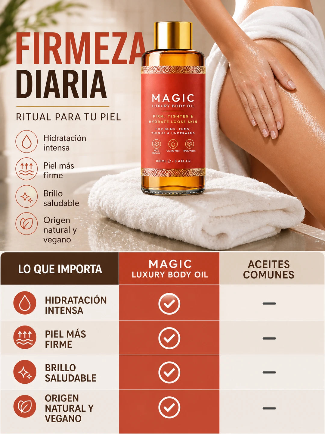 MAGIC LUXURY BODY OIL – Aceite Corporal Reafirmante e Hidratante para Mejorar la Apariencia de la Piel Flácida y Suavizar la Piel (100 ml)