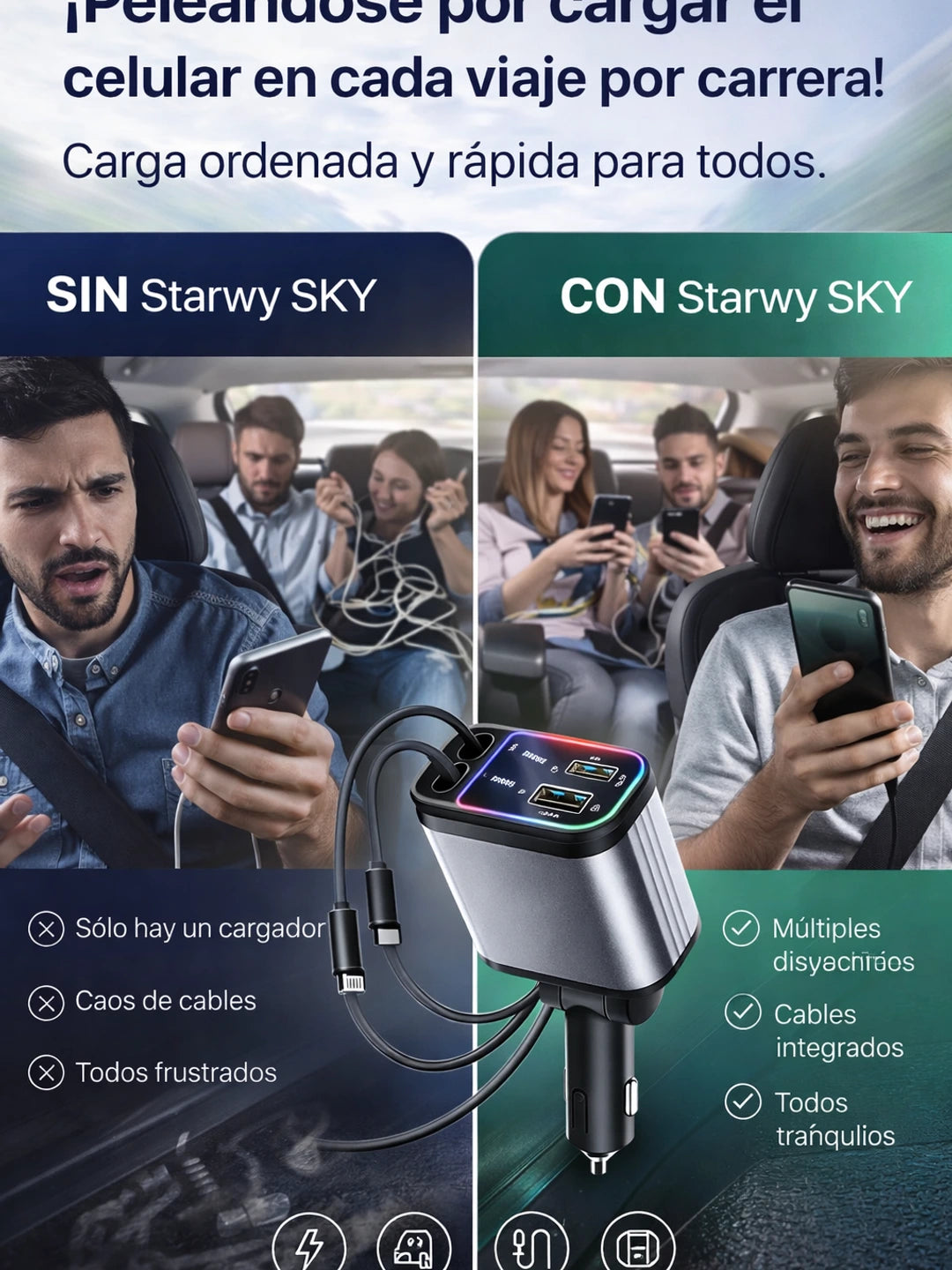 Cargador retráctil para automóvil 4 en 1