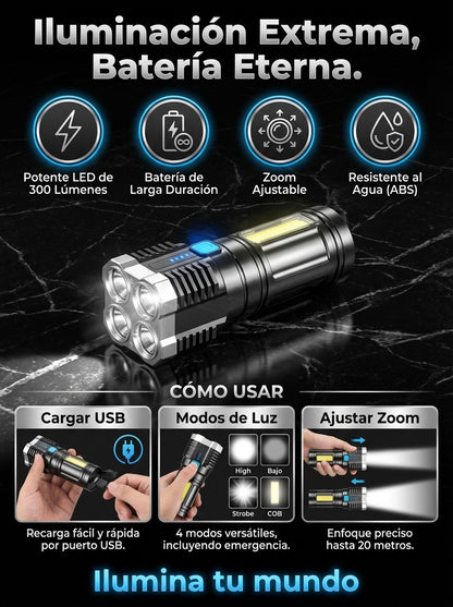 Linterna Táctica Profesional Recargable USB Impermeable