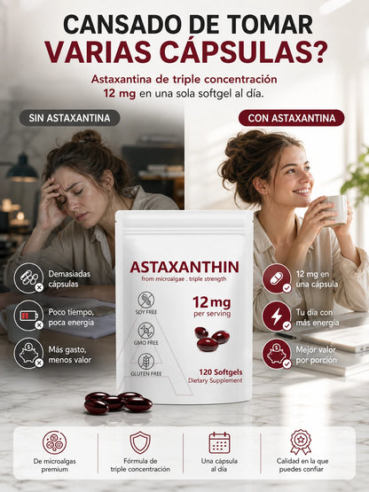 ASTAXANTHIN – Suplemento de Astaxantina de Microalgas para Apoyo Antioxidante y Bienestar Celular (120 cápsulas blandas)