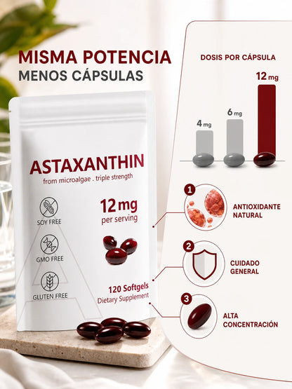 ASTAXANTHIN – Suplemento de Astaxantina de Microalgas para Apoyo Antioxidante y Bienestar Celular (120 cápsulas blandas)