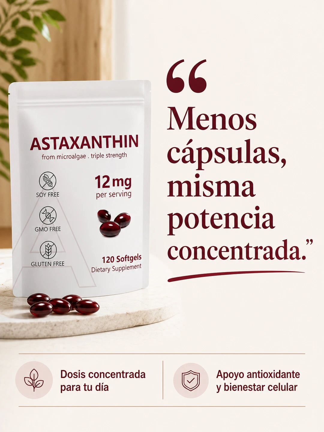 ASTAXANTHIN – Suplemento de Astaxantina de Microalgas para Apoyo Antioxidante y Bienestar Celular (120 cápsulas blandas)