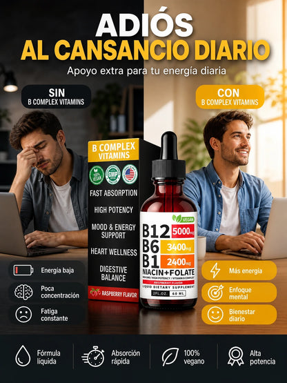 B COMPLEX VITAMINS – Suplemento Líquido de Vitaminas B12, B6, B1, Niacina y Folato para Apoyo Energético y Bienestar General (60 ml)
