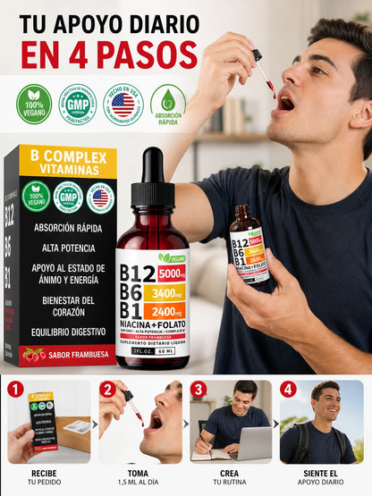 B COMPLEX VITAMINS – Suplemento Líquido de Vitaminas B12, B6, B1, Niacina y Folato para Apoyo Energético y Bienestar General (60 ml)
