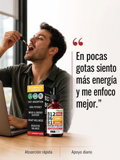 B COMPLEX VITAMINS – Suplemento Líquido de Vitaminas B12, B6, B1, Niacina y Folato para Apoyo Energético y Bienestar General (60 ml)