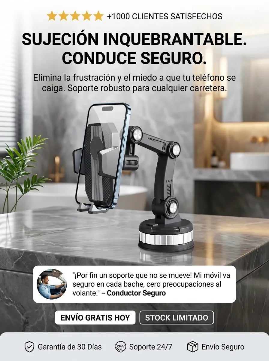 Soporte Celular Giratorio 360: Montaje Seguro para Tablero y Parabrisas