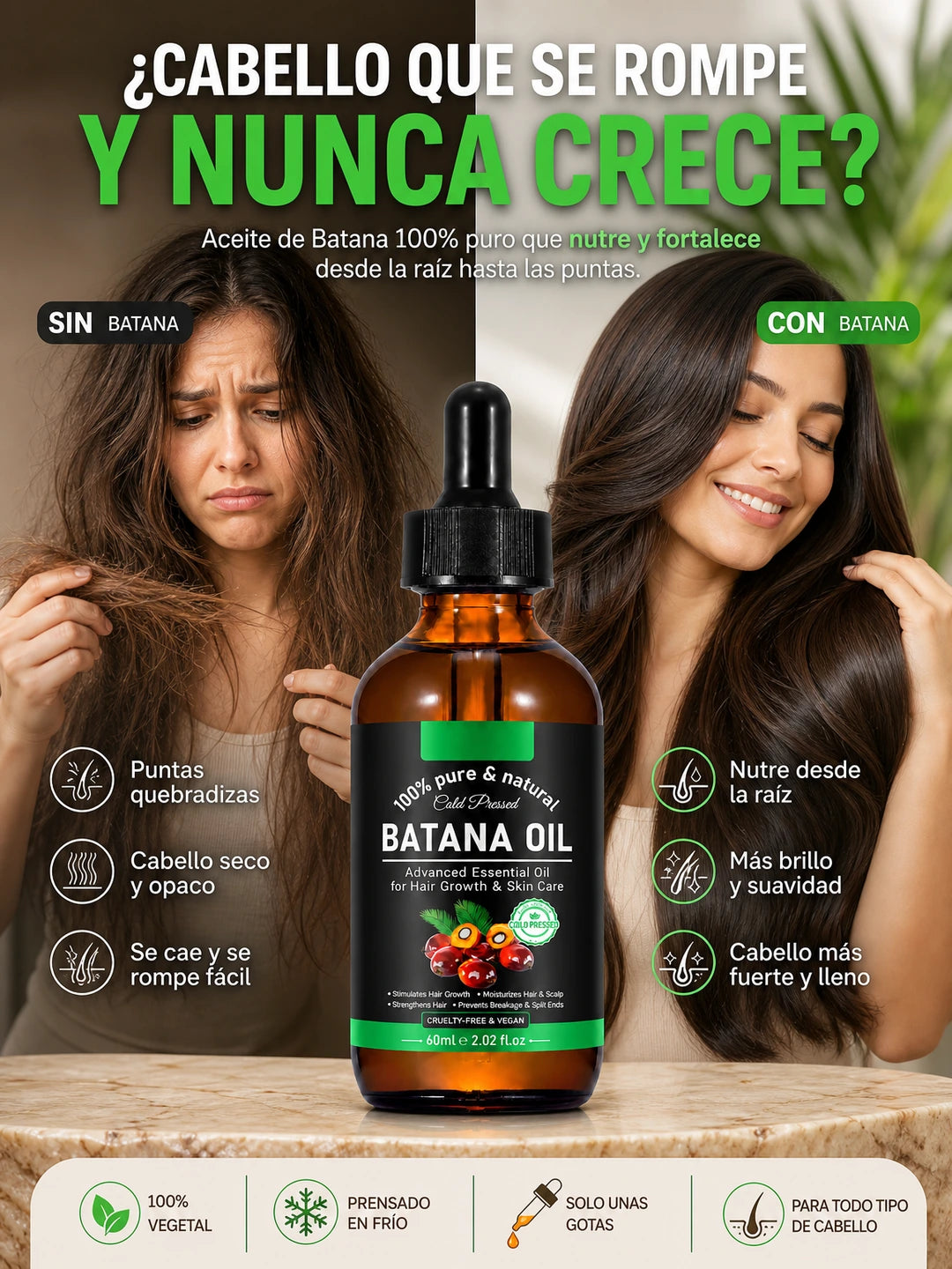 BATANA OIL – Aceite de Batana Prensado en Frío para Fortalecimiento, Hidratación y Cuidado del Cabello y Cuero Cabelludo (60 ml)