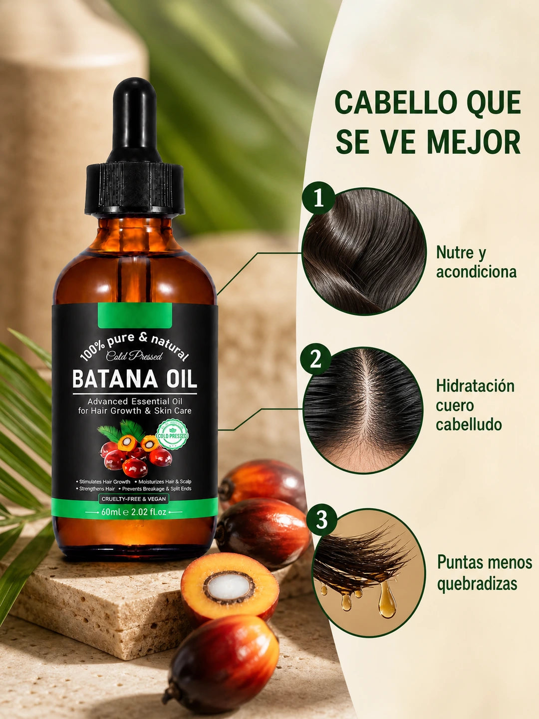 BATANA OIL – Aceite de Batana Prensado en Frío para Fortalecimiento, Hidratación y Cuidado del Cabello y Cuero Cabelludo (60 ml)