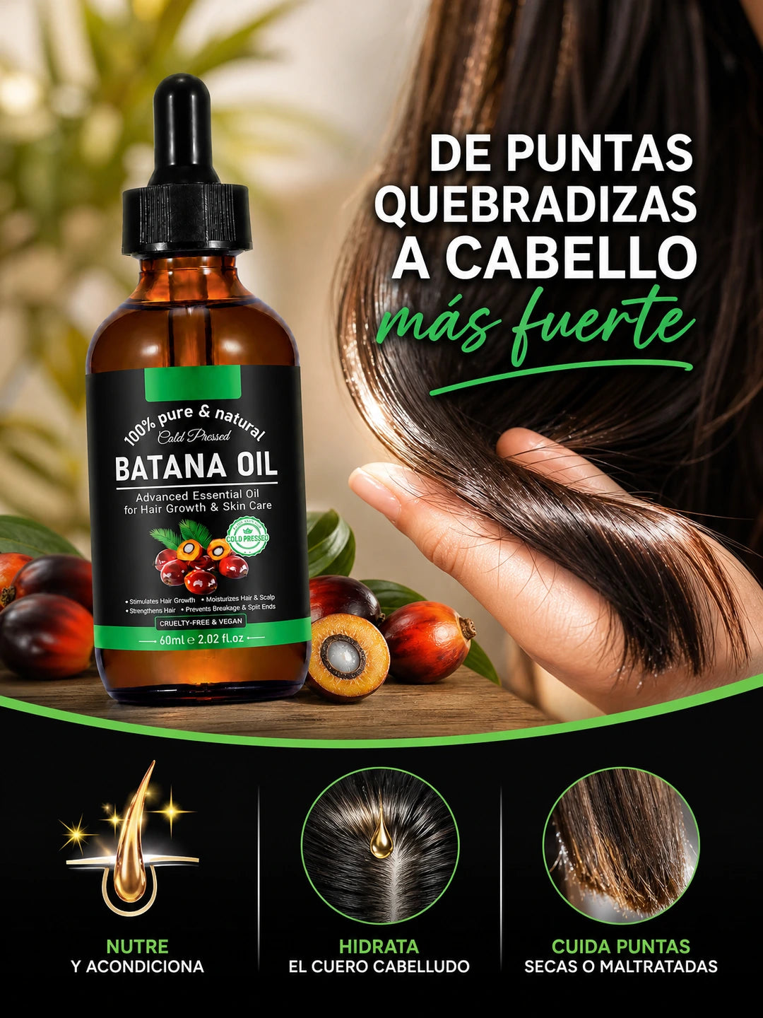 BATANA OIL – Aceite de Batana Prensado en Frío para Fortalecimiento, Hidratación y Cuidado del Cabello y Cuero Cabelludo (60 ml)