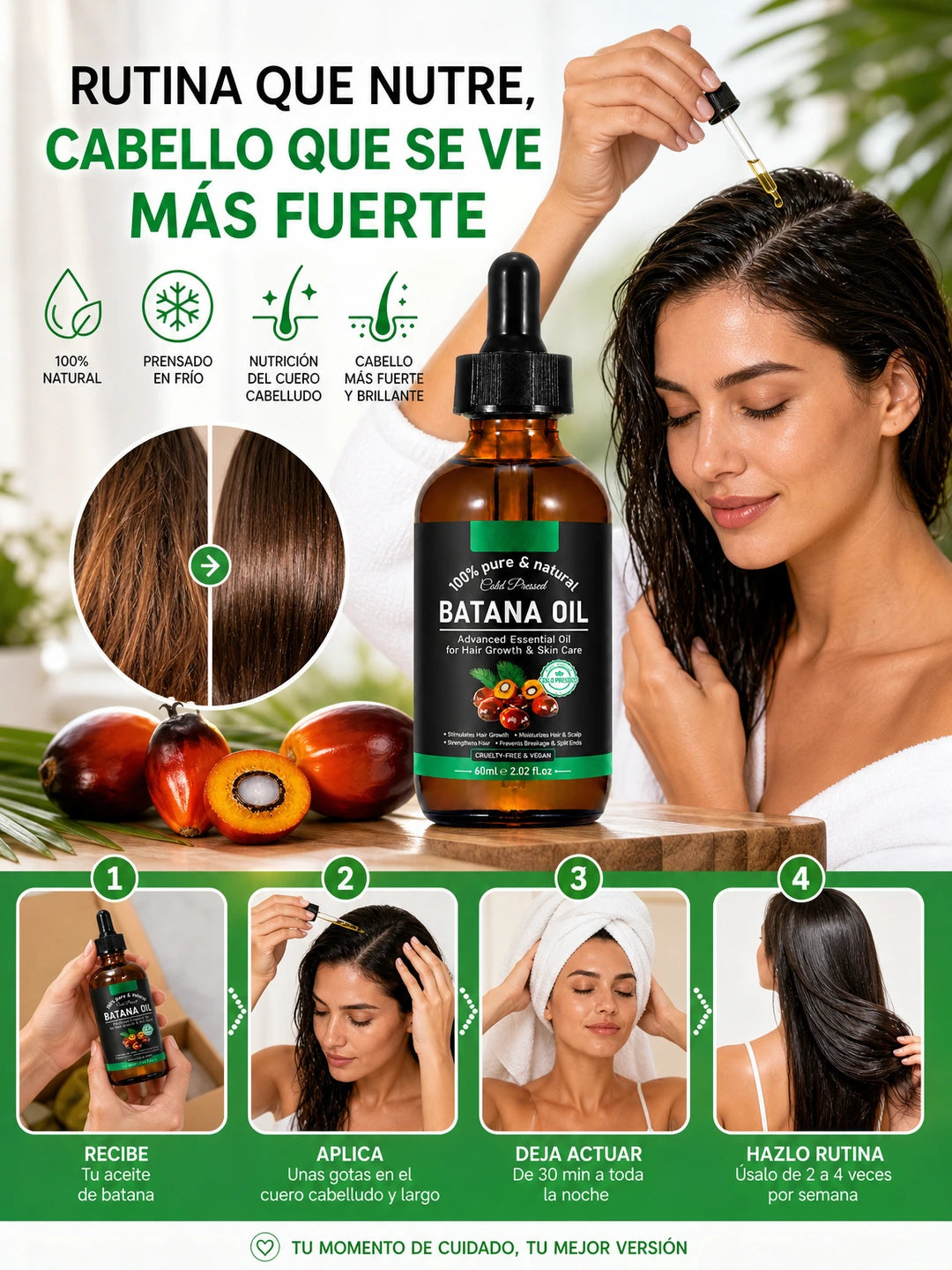 BATANA OIL – Aceite de Batana Prensado en Frío para Fortalecimiento, Hidratación y Cuidado del Cabello y Cuero Cabelludo (60 ml)