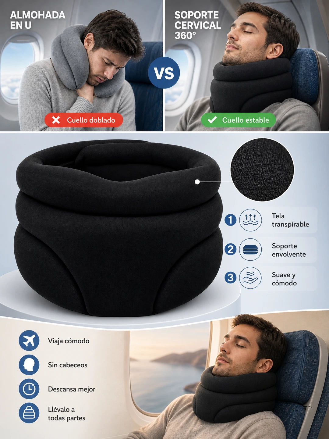 CERVICAL NECK SUPPORT – Cojín Cervical Ergonómico para Soporte, Estiramiento y Relajación de Cuello y Hombros