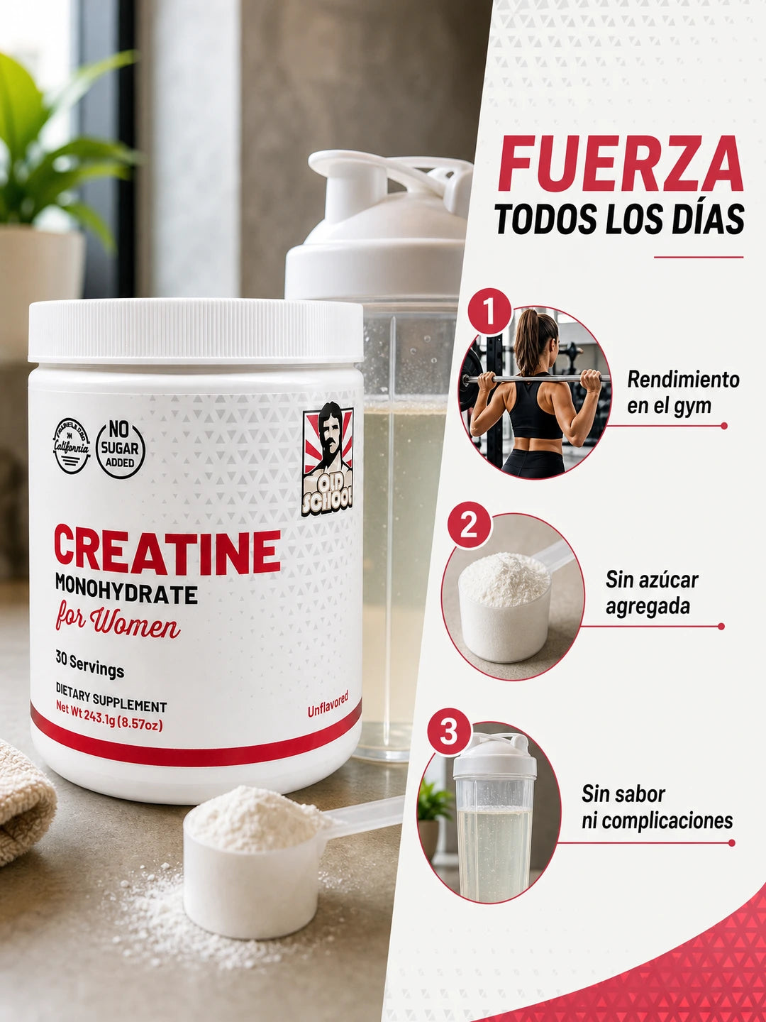 Creatina Monohidratada - Fuerza y Rendimiento para Mujeres (240 g)