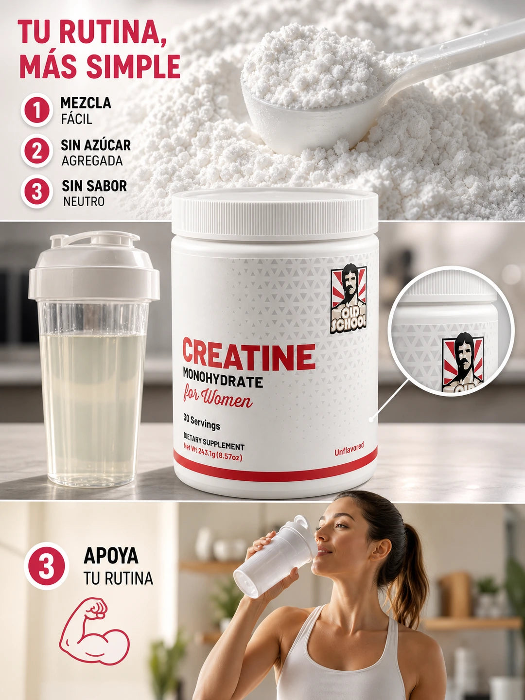 Creatina Monohidratada - Fuerza y Rendimiento para Mujeres (240 g)