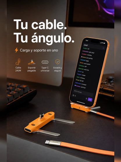 Druva Cable Tipo C a Tipo C 240W – Carga Rápida y Soporte Inteligente 2 en 1