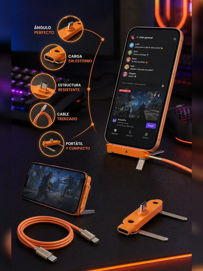 Druva Cable Tipo C a Tipo C 240W – Carga Rápida y Soporte Inteligente 2 en 1