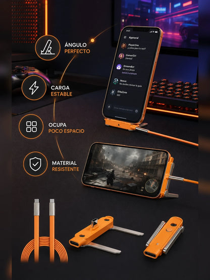 Druva Cable Tipo C a Tipo C 240W – Carga Rápida y Soporte Inteligente 2 en 1