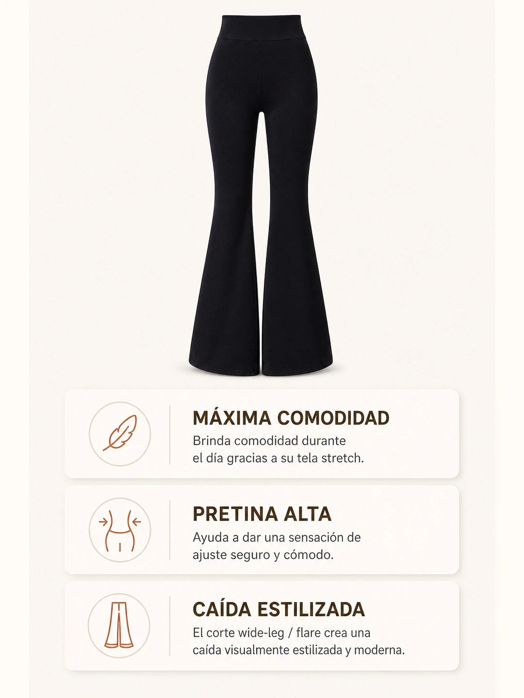 Flare Pants™ Wide-Leg para Mujer – Pretina Alta + Tela Stretch Suave (Efecto Piernas Largas y Cintura Definida)