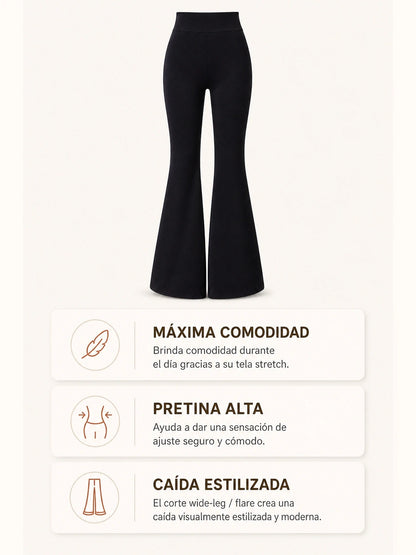 Flare Pants™ Wide-Leg para Mujer – Pretina Alta + Tela Stretch Suave (Efecto Piernas Largas y Cintura Definida)