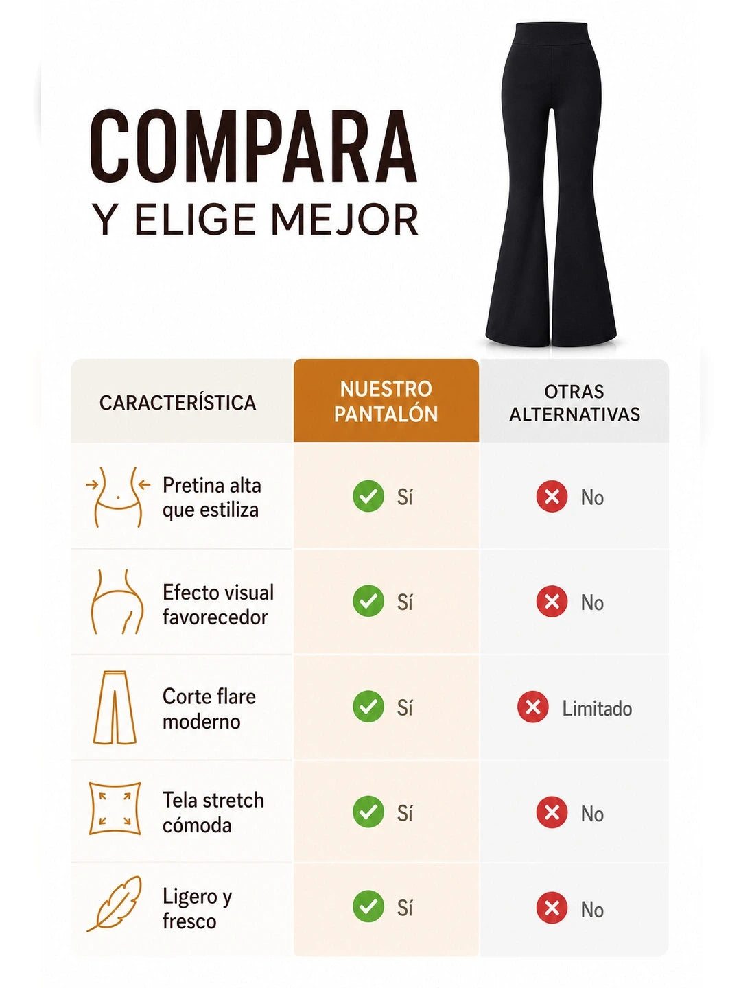 Flare Pants™ Wide-Leg para Mujer – Pretina Alta + Tela Stretch Suave (Efecto Piernas Largas y Cintura Definida)