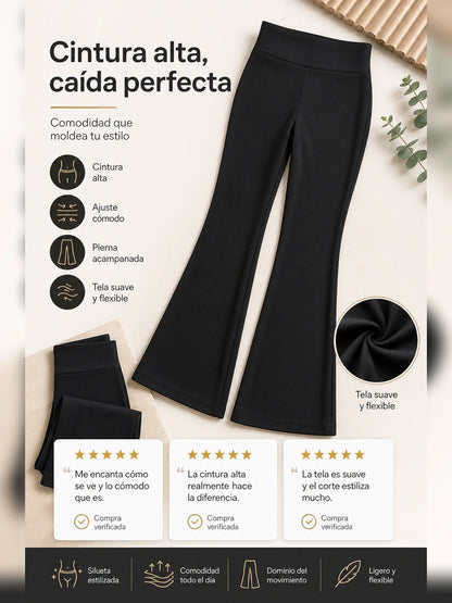 Flare Pants™ Wide-Leg para Mujer – Pretina Alta + Tela Stretch Suave (Efecto Piernas Largas y Cintura Definida)