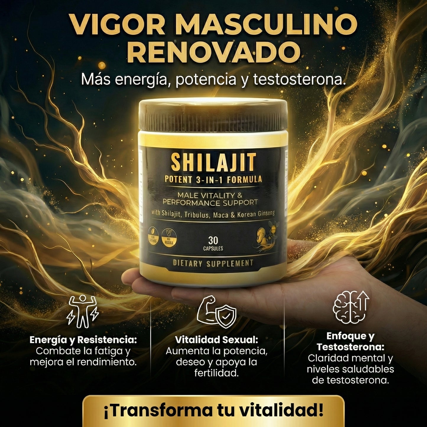 Cápsulas de Shilajit 100% Puro del Himalaya 92 Minerales (30 Cápsulas)