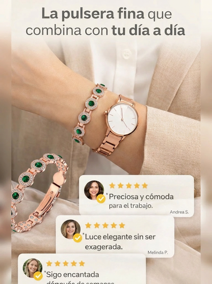 Pulsera Magnética de Cobre Con Cristales Verdes