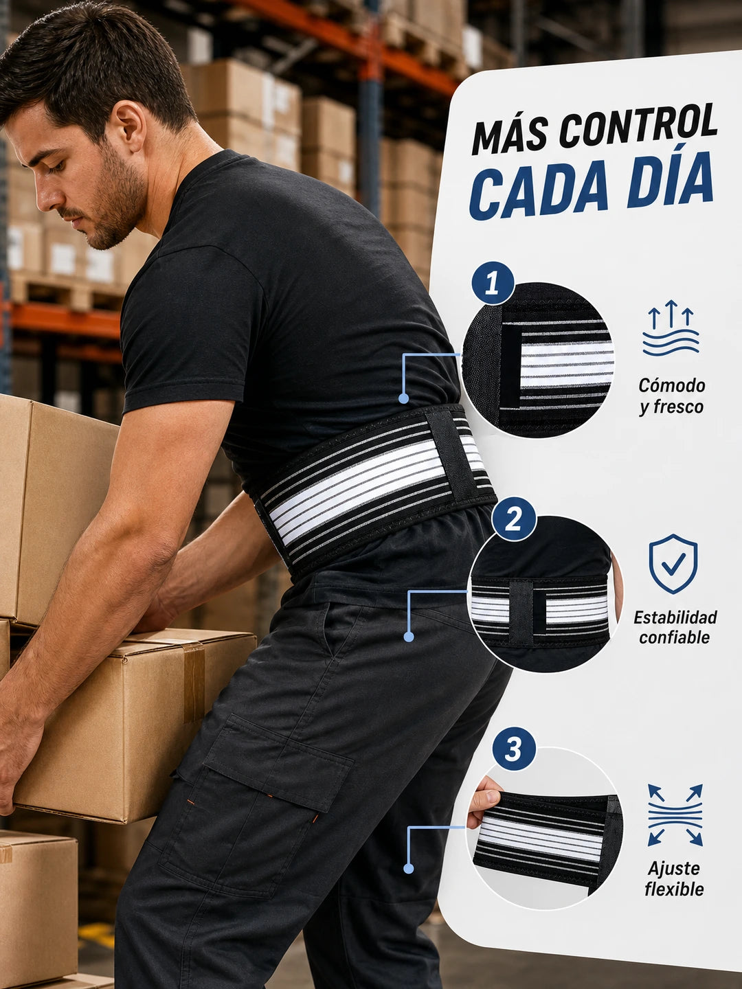 LUMBAR SUPPORT BELT – Cinturón Lumbar Ajustable de Compresión para Soporte, Estabilidad y Comodidad de la Zona Baja de la Espalda