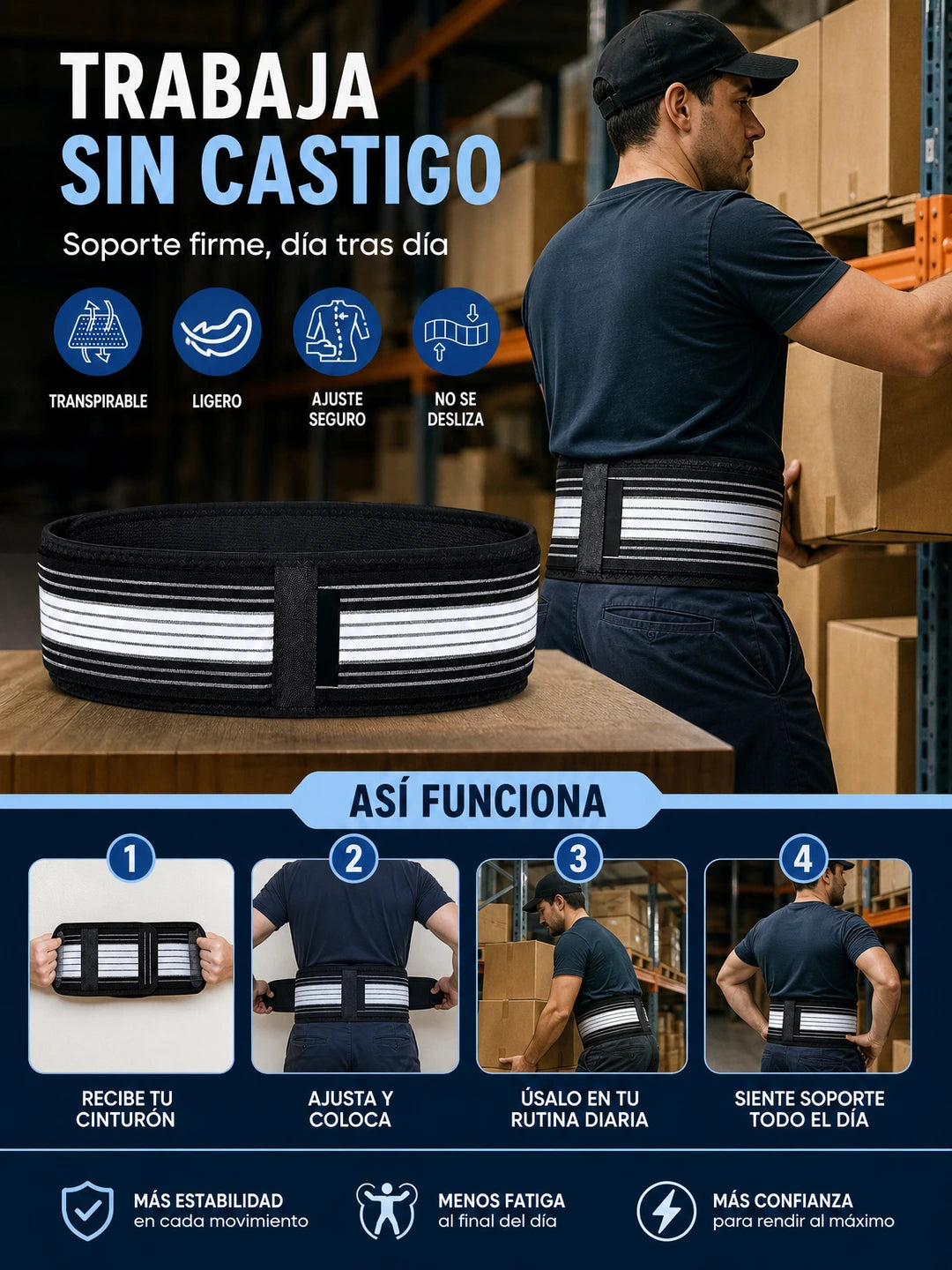 LUMBAR SUPPORT BELT – Cinturón Lumbar Ajustable de Compresión para Soporte, Estabilidad y Comodidad de la Zona Baja de la Espalda