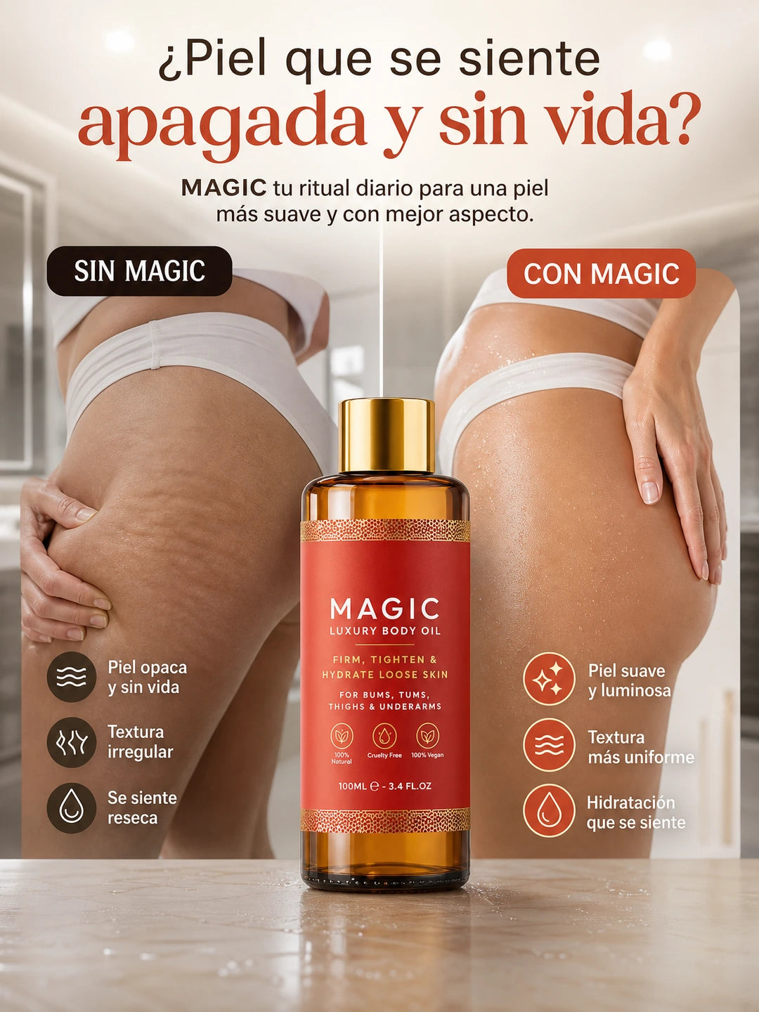 MAGIC LUXURY BODY OIL – Aceite Corporal Reafirmante e Hidratante para Mejorar la Apariencia de la Piel Flácida y Suavizar la Piel (100 ml)