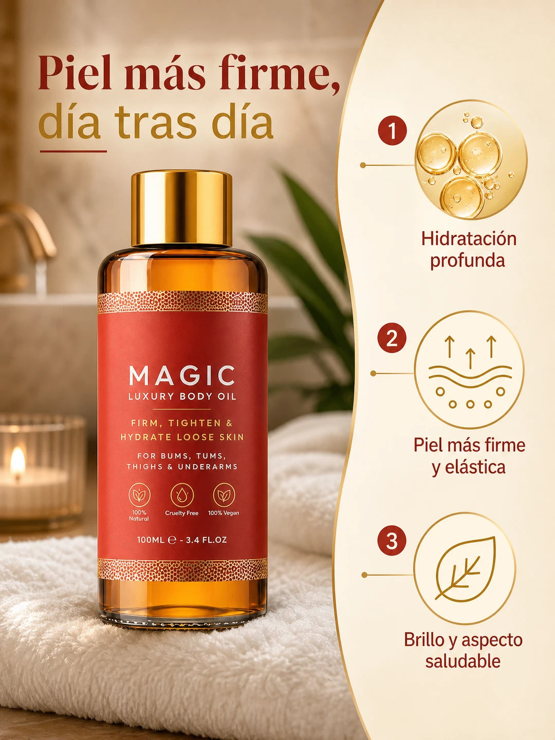 MAGIC LUXURY BODY OIL – Aceite Corporal Reafirmante e Hidratante para Mejorar la Apariencia de la Piel Flácida y Suavizar la Piel (100 ml)