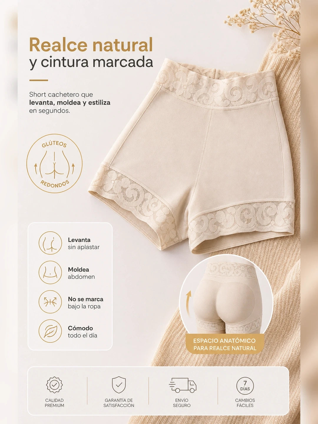 Short Cachetero Moldeador – Faja Levanta Glúteos y Control Abdomen Invisible