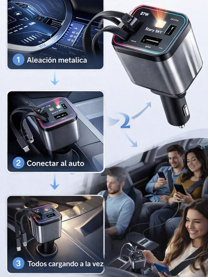 Cargador retráctil para automóvil 4 en 1