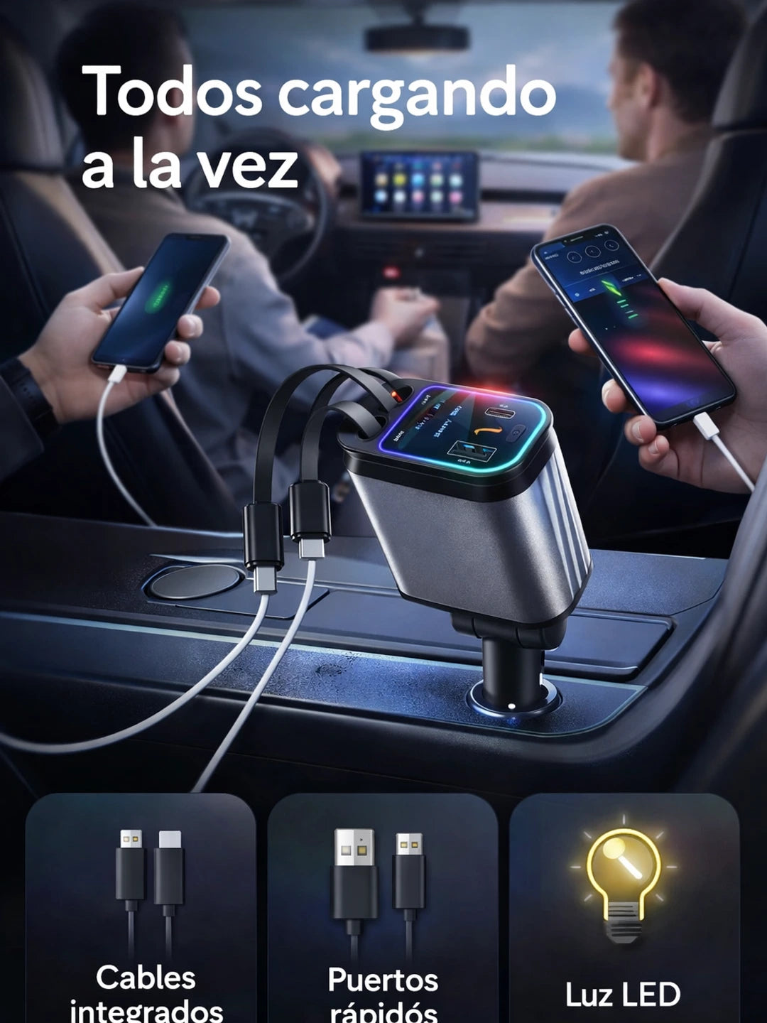 Cargador retráctil para automóvil 4 en 1