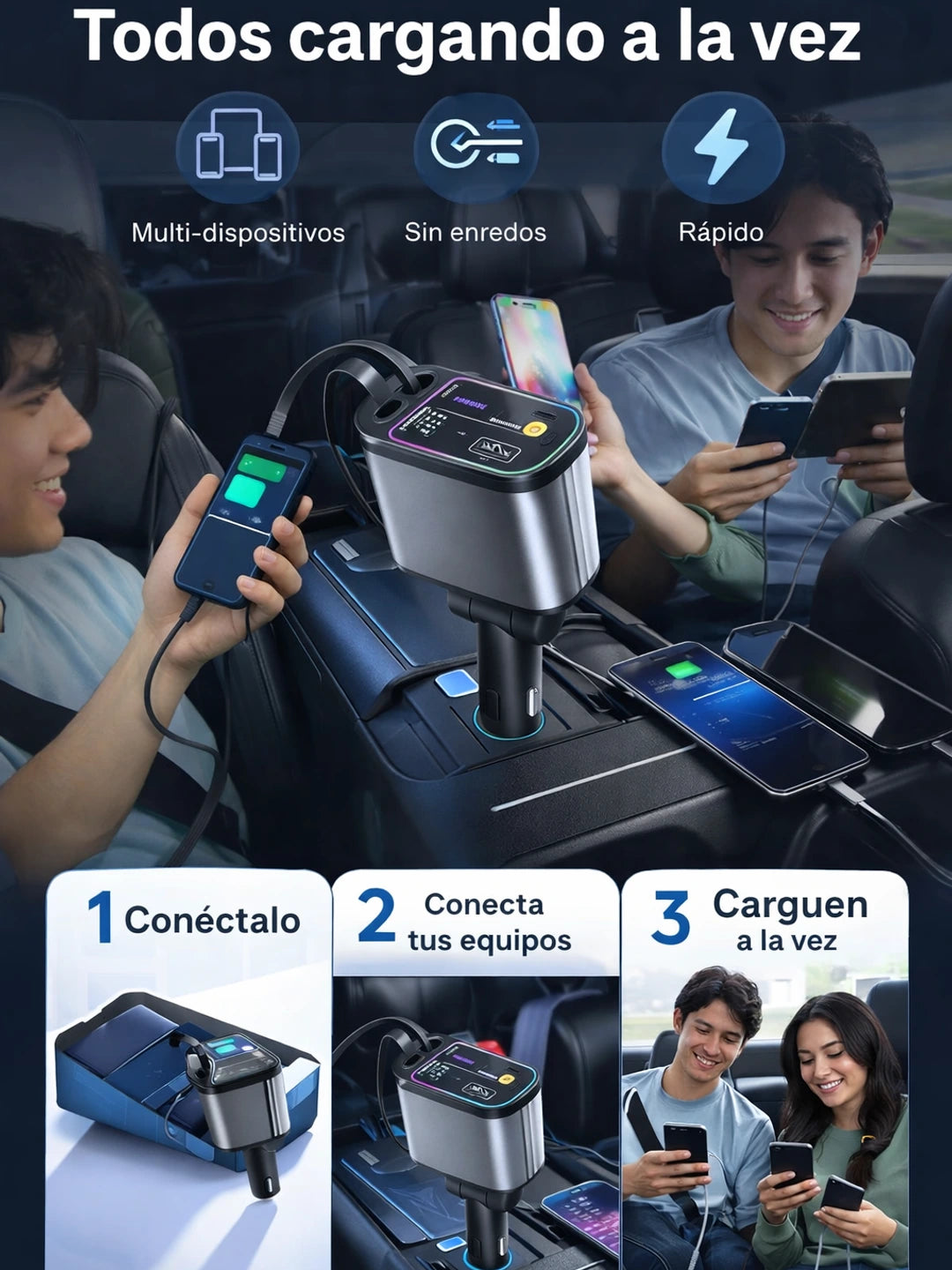 Cargador retráctil para automóvil 4 en 1