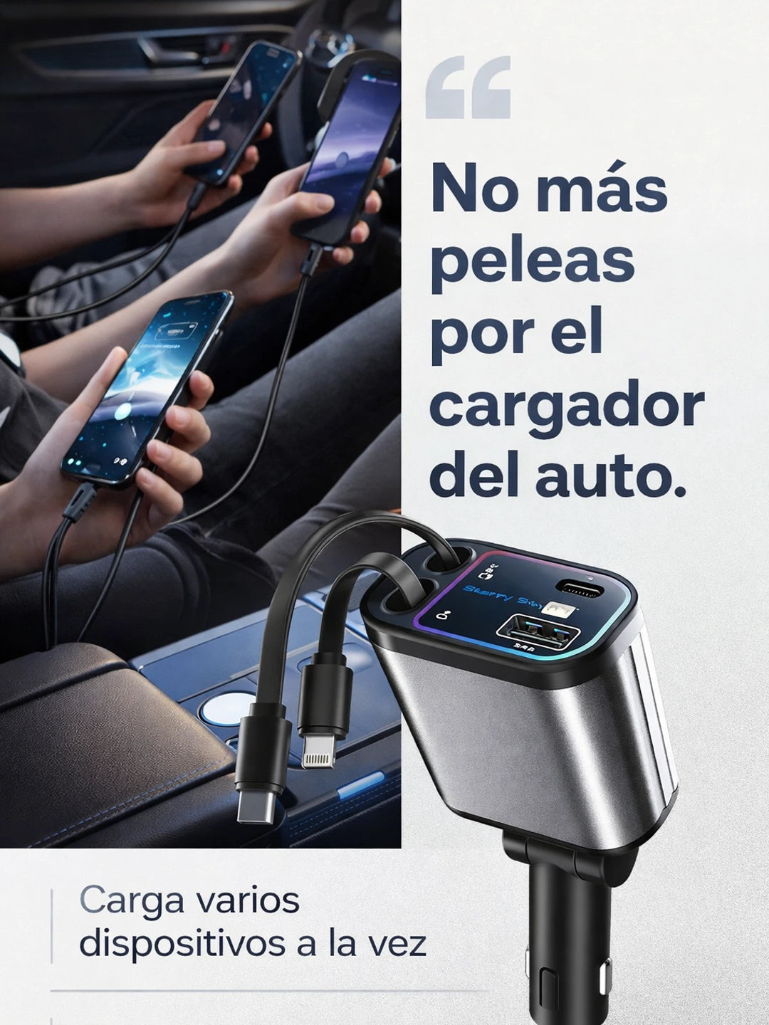 Cargador retráctil para automóvil 4 en 1