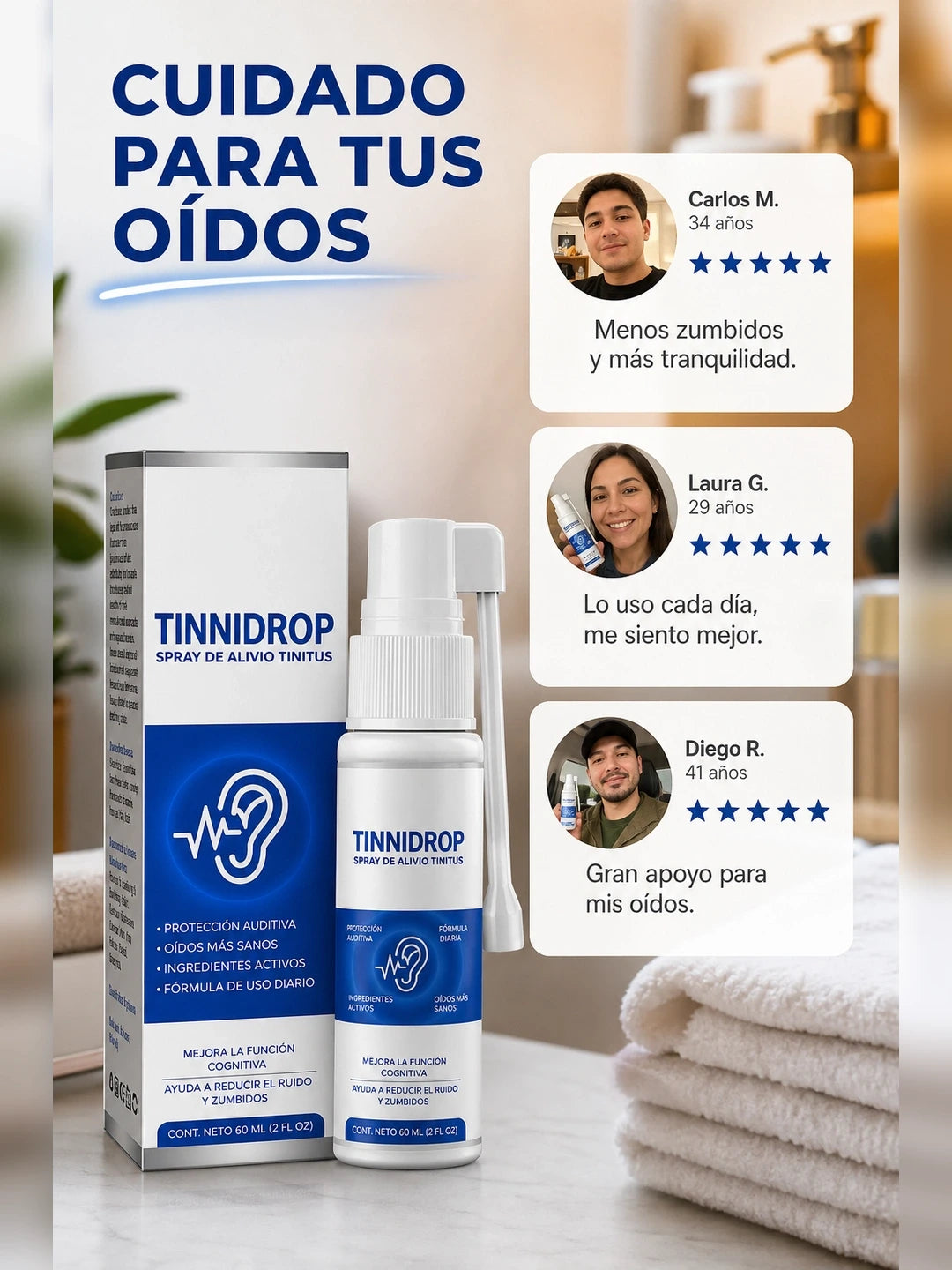 TinniDrop – Spray para Alivio del Tinnitus y Bienestar Auditivo (25 ml)